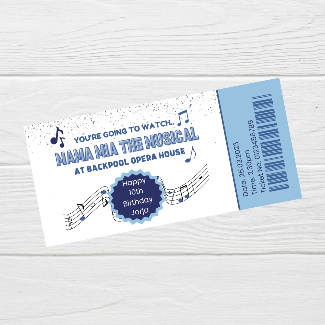 Surprise Ticket Print | Personalised Musical Ticket Voucher | Gift Idea