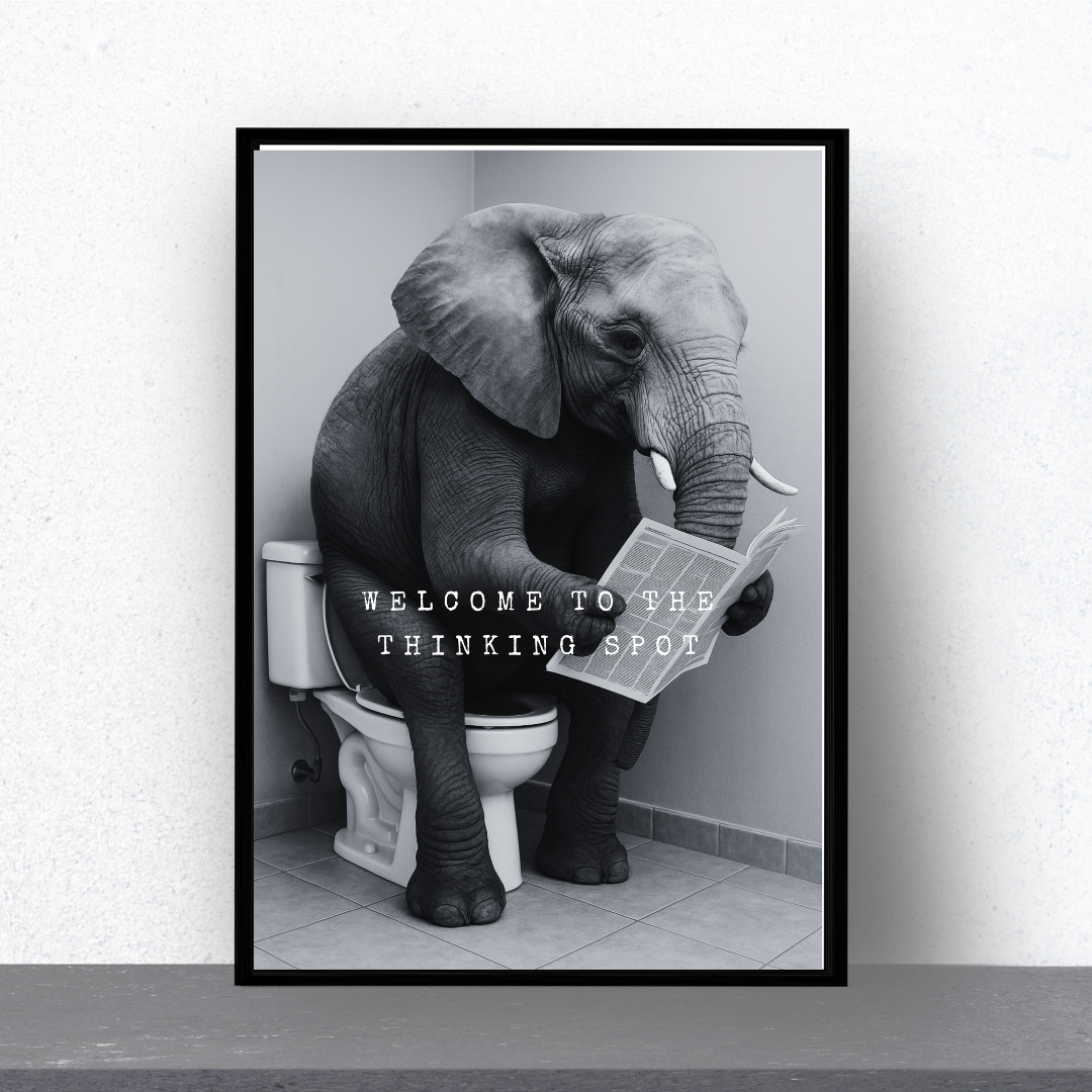 Bathroom Print | Welcome To The Thinking Spot | Elephant Print | Bathroom Decor - Dinky Designs
