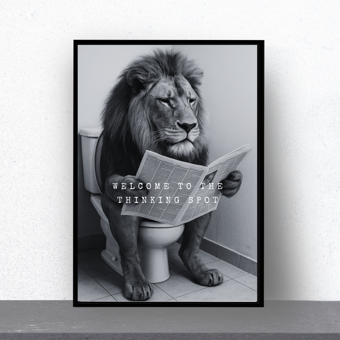 Bathroom Print | Welcome To The Thinking Spot | Lion Print | Bathroom Decor