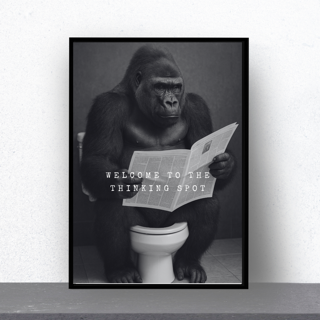 Bathroom Print | Welcome To The Thinking Spot | Gorilla Print | Bathroom Decor - Dinky Designs
