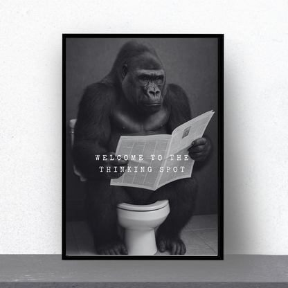 Bathroom Print | Welcome To The Thinking Spot | Gorilla Print | Bathroom Decor - Dinky Designs