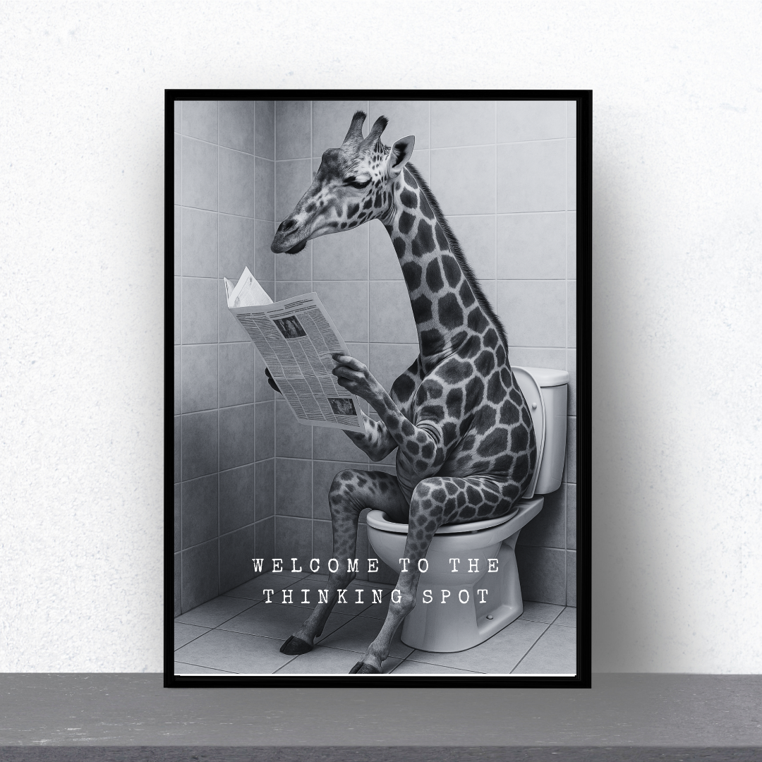 Bathroom Print | Welcome To The Thinking Spot | Giraffe Print | Bathroom Decor - Dinky Designs