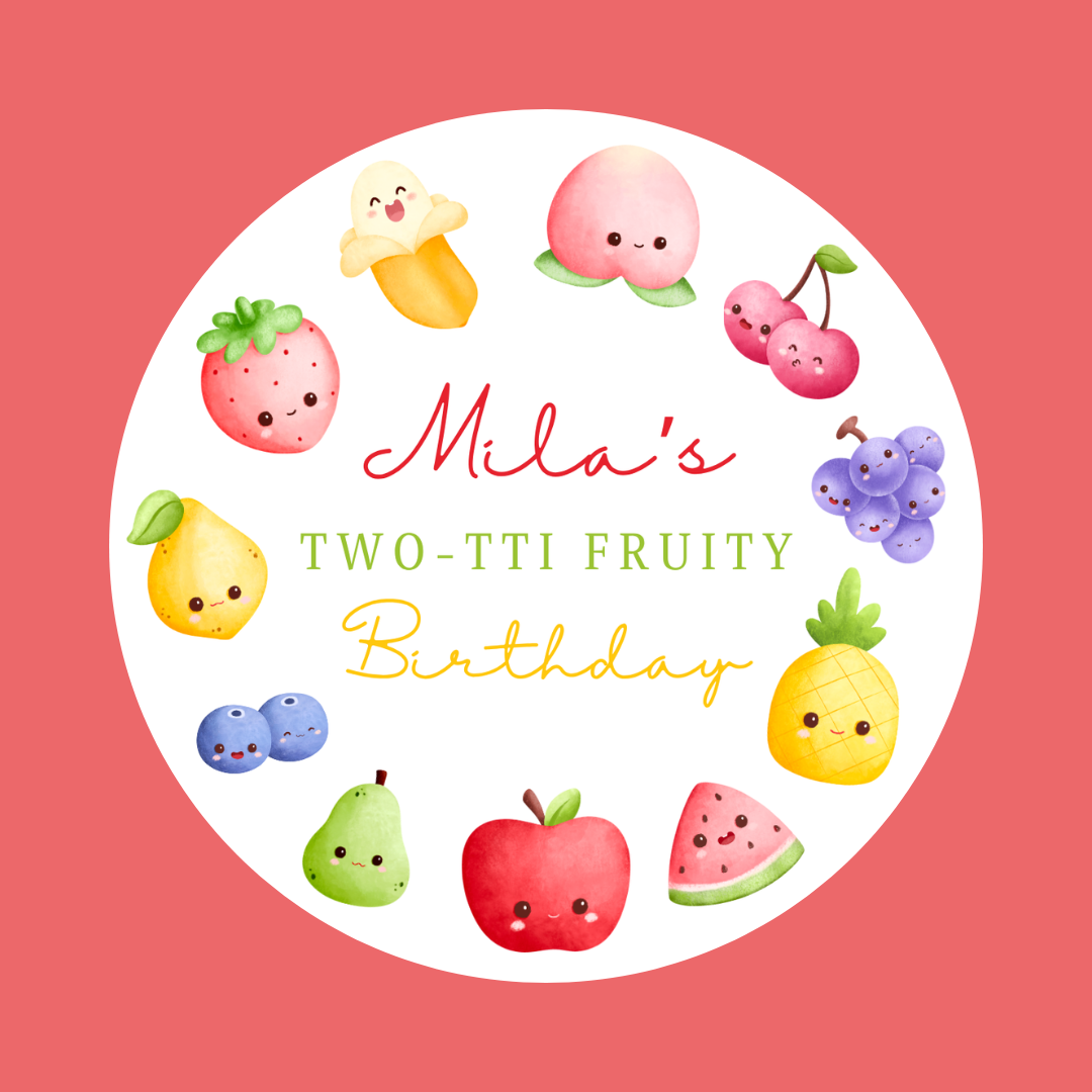 Fruit Birthday Party Stickers | Circle Stickers | Sticker Sheet | Party Stickers | Fruit Party Theme