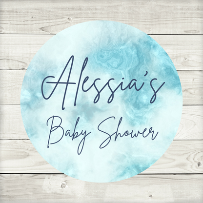 Blue Marble Party Circle Stickers | Baby Shower, Birthday Party Stickers | Blue Marble Party Bag Labels