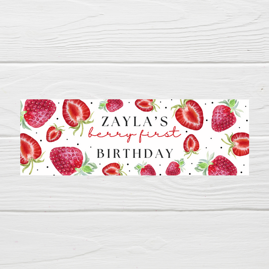 Strawberry Banner | Personalised Strawberry Birthday, Baby Shower, Christening Party Banner | Strawberry Party Theme
