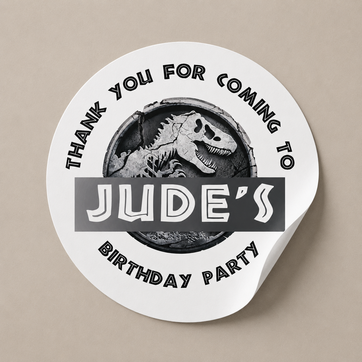 Dinosaur Party Stickers | Circle Stickers | Sticker Sheet | Party Stickers | Dinosaur Party Theme | Grey Dinosaur - Dinky Designs