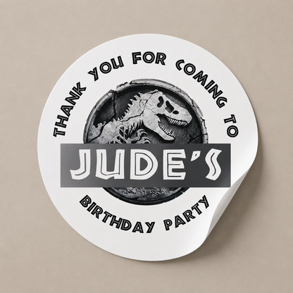 Dinosaur Party Stickers | Circle Stickers | Sticker Sheet | Party Stickers | Dinosaur Party Theme | Grey Dinosaur - Dinky Designs