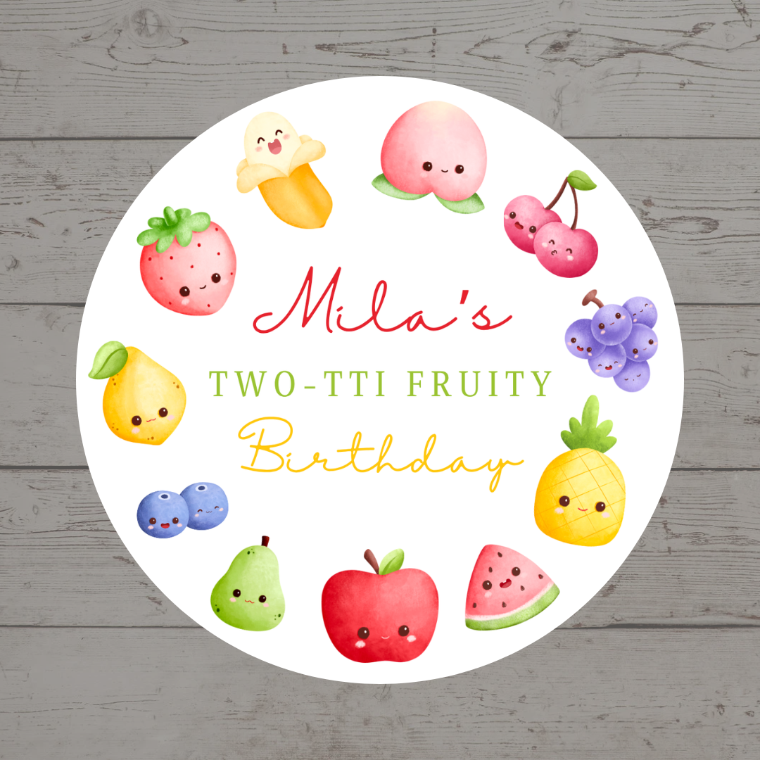 Fruit Birthday Party Stickers | Circle Stickers | Sticker Sheet | Party Stickers | Fruit Party Theme