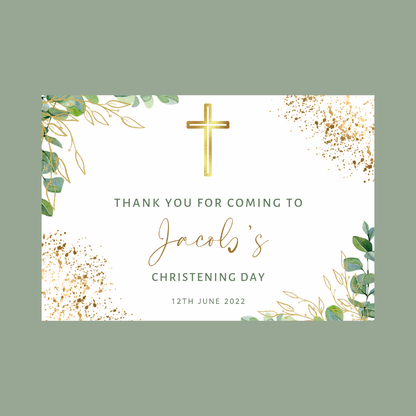 Rectangle Stickers | Gold, Green Leafy, Eucalyptus Party Stickers | Baptism, Christening, Holy Communion Stickers | Party Bag Stickers