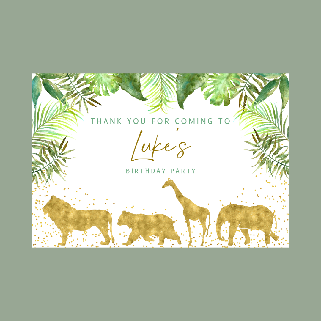 Rectangle Stickers | Gold Safari Zoo Animal Party Stickers | Birthday, Christening, Baby Shower Stickers | Party Bag Stickers