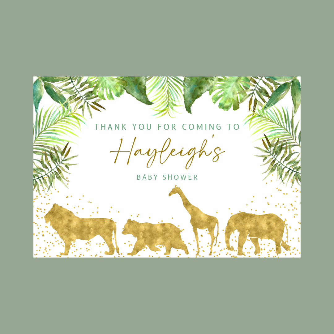 Rectangle Stickers | Gold Safari Zoo Animal Party Stickers | Birthday, Christening, Baby Shower Stickers | Party Bag Stickers