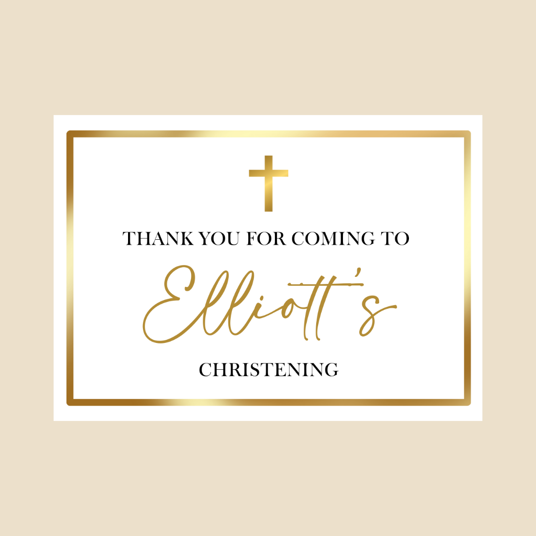 Rectangle Stickers | Gold & White Party Stickers | Birthday, Baby Shower, Christening, Wedding, Engagement Stickers | Party Bag Stickers