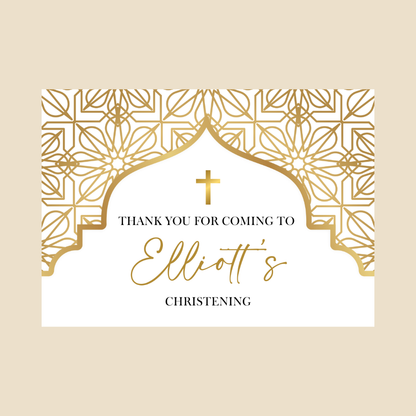 Rectangle Stickers | Gold & White Party Stickers | Birthday, Baby Shower, Christening, Wedding, Engagement Stickers | Party Bag Stickers