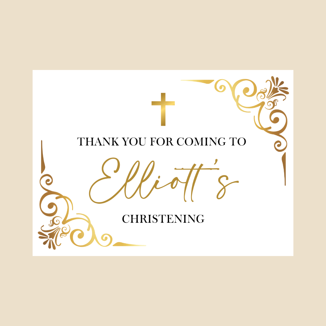Rectangle Stickers | Gold & White Party Stickers | Birthday, Baby Shower, Christening, Wedding, Engagement Stickers | Party Bag Stickers