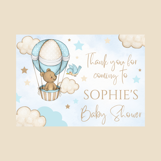 Rectangle Stickers | Blue Teddy Bird Cloud Hot Air Balloon Party Stickers | Birthday, Baby Shower, Christening Stickers | Party Bag Stickers