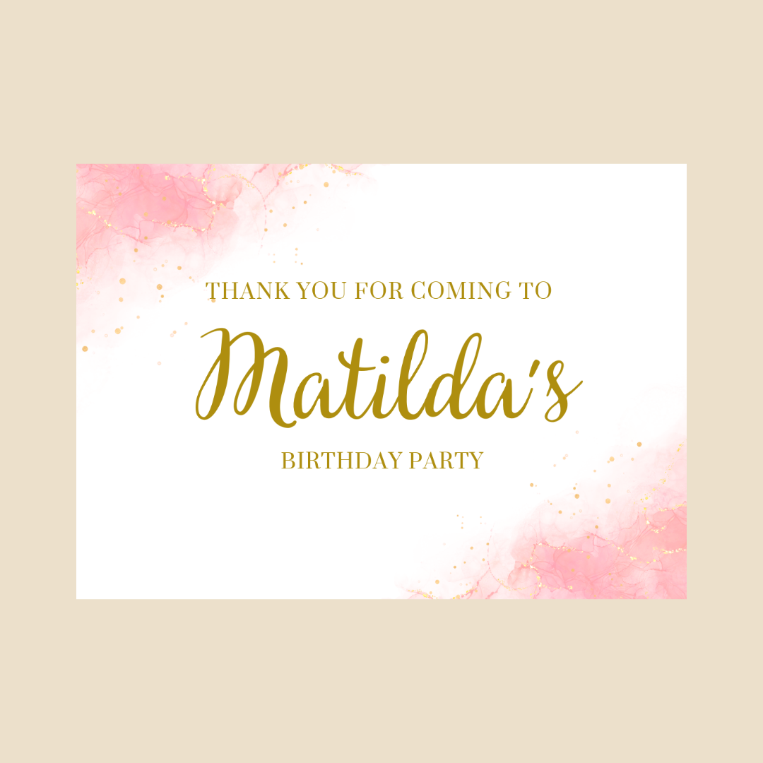 Rectangle Stickers | Pink & Gold Party Stickers | Birthday, Baby Shower, Christening Stickers | Party Bag Stickers