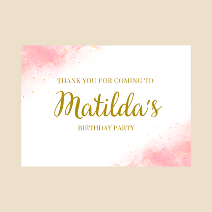 Rectangle Stickers | Pink & Gold Party Stickers | Birthday, Baby Shower, Christening Stickers | Party Bag Stickers