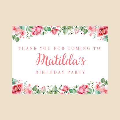 Rectangle Stickers | Fuchsia Pink Floral Party Stickers | Birthday, Baby Shower, Christening Stickers | Party Bag Stickers