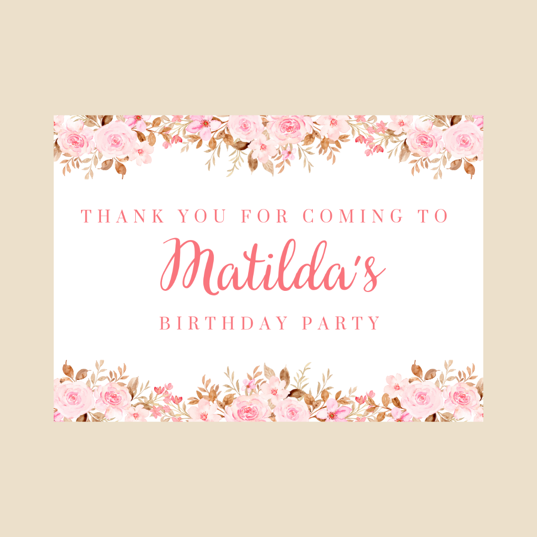 Rectangle Stickers | Pink Floral Roses Party Stickers | Birthday, Baby Shower, Christening Stickers | Party Bag Stickers