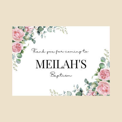 Rectangle Stickers | Pink Floral Roses Party Stickers | Birthday, Baby Shower, Christening Stickers | Party Bag Stickers