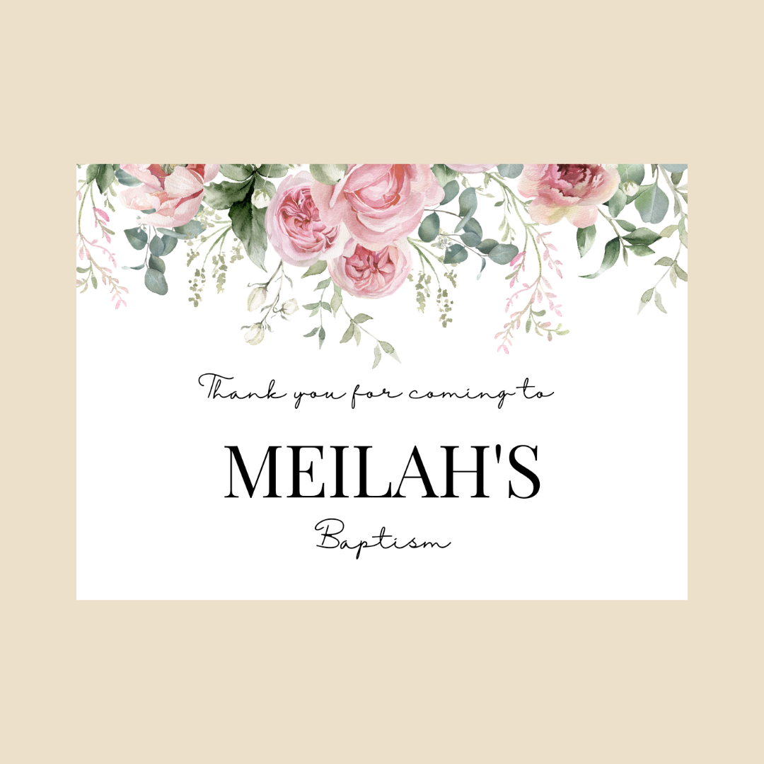 Rectangle Stickers | Pink Floral Roses Party Stickers | Birthday, Baby Shower, Christening Stickers | Party Bag Stickers