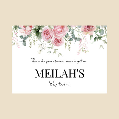 Rectangle Stickers | Pink Floral Roses Party Stickers | Birthday, Baby Shower, Christening Stickers | Party Bag Stickers