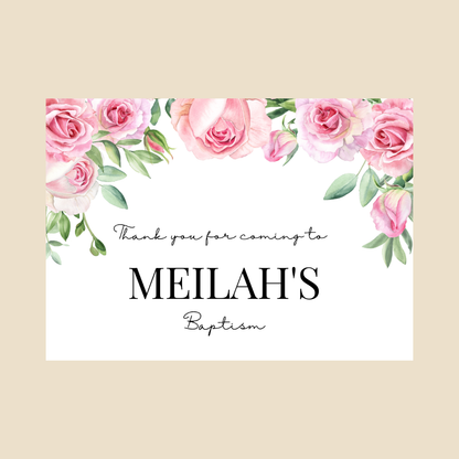 Rectangle Stickers | Pink Floral Roses Party Stickers | Birthday, Baby Shower, Christening Stickers | Party Bag Stickers