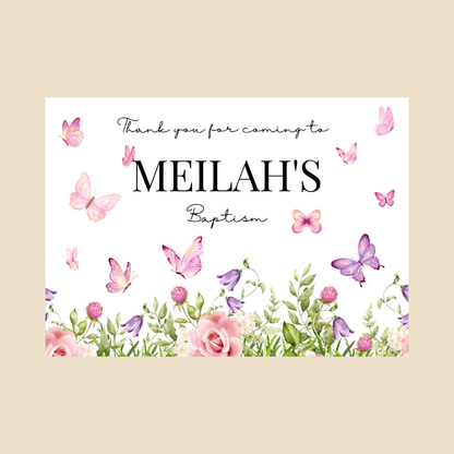 Rectangle Stickers | Pink Purple Butterfly Party Stickers | Birthday, Baby Shower, Christening Stickers | Party Bag Stickers