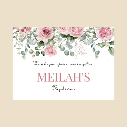 Rectangle Stickers | Pink Floral Roses Party Stickers | Birthday, Baby Shower, Christening Stickers | Party Bag Stickers