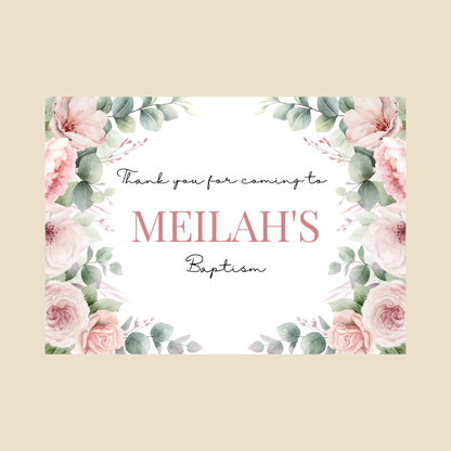 Rectangle Stickers | Pink Floral Roses Party Stickers | Birthday, Baby Shower, Christening Stickers | Party Bag Stickers