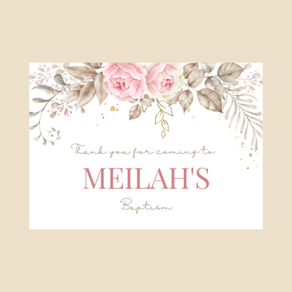 Rectangle Stickers | Pink Floral Leaf Party Stickers | Birthday, Baby Shower, Christening Stickers | Party Bag Stickers