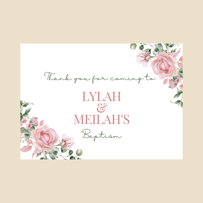 Rectangle Stickers | Pink Floral Roses Party Stickers | Birthday, Baby Shower, Christening Stickers | Party Bag Stickers