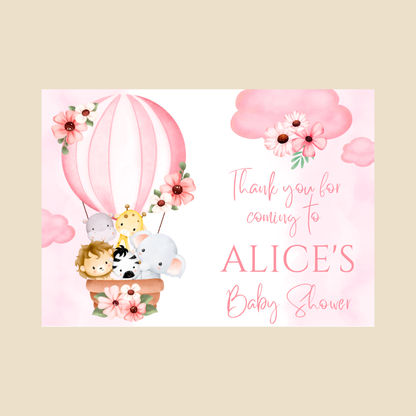 Rectangle Stickers | Pink Animal Air Balloon Party Stickers | Birthday, Baby Shower, Christening Stickers | Party Bag Stickers