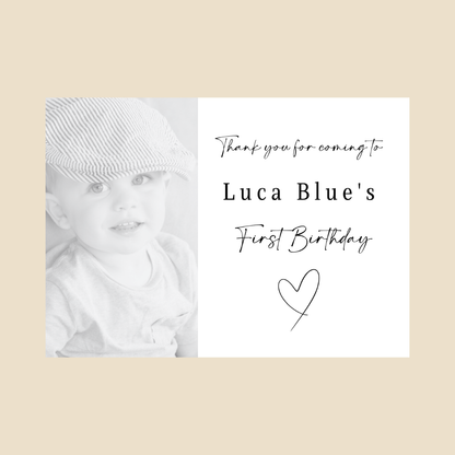 Rectangle Stickers | Black & White Photo Party Stickers |  Christening, Baby Shower, First Birthday Party Stickers | Party Bag Stickers