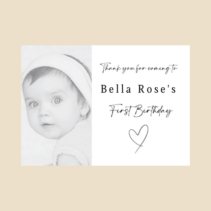 Rectangle Stickers | Black & White Photo Party Stickers |  Christening, Baby Shower, First Birthday Party Stickers | Party Bag Stickers