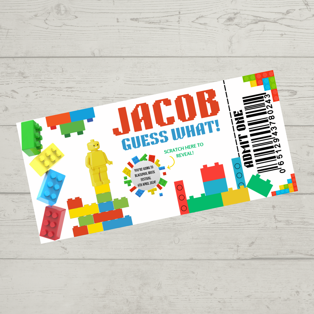 Surprise Ticket Print | Personalised Brick Scratch Reveal Ticket Voucher | Gift Idea