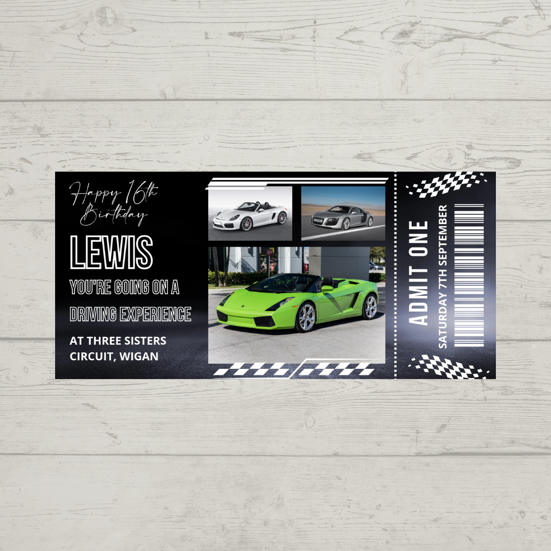 Surprise Ticket Print | Personalised Driving Experience Ticket Voucher | Gift Idea
