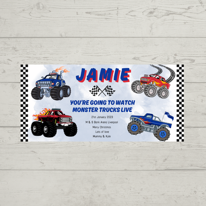 Surprise Ticket Print | Personalised Monster Truck Ticket Voucher | Gift Idea