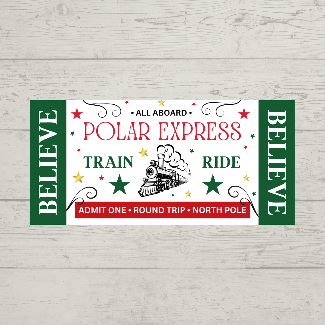 Surprise Christmas Ticket Print | Polar Express Train Christmas Ticket Voucher | Gift Idea - Dinky Designs