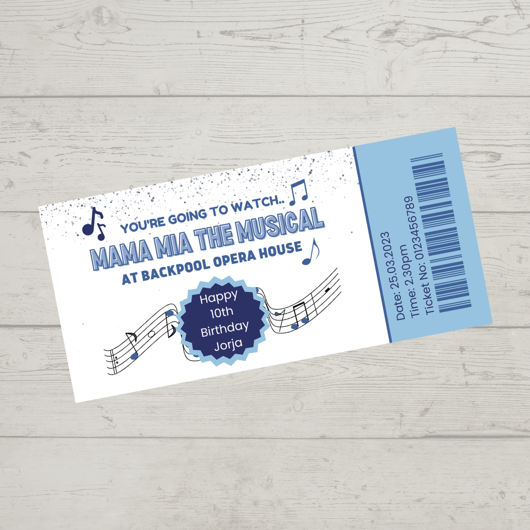 Surprise Ticket Print | Personalised Musical Ticket Voucher | Gift Idea