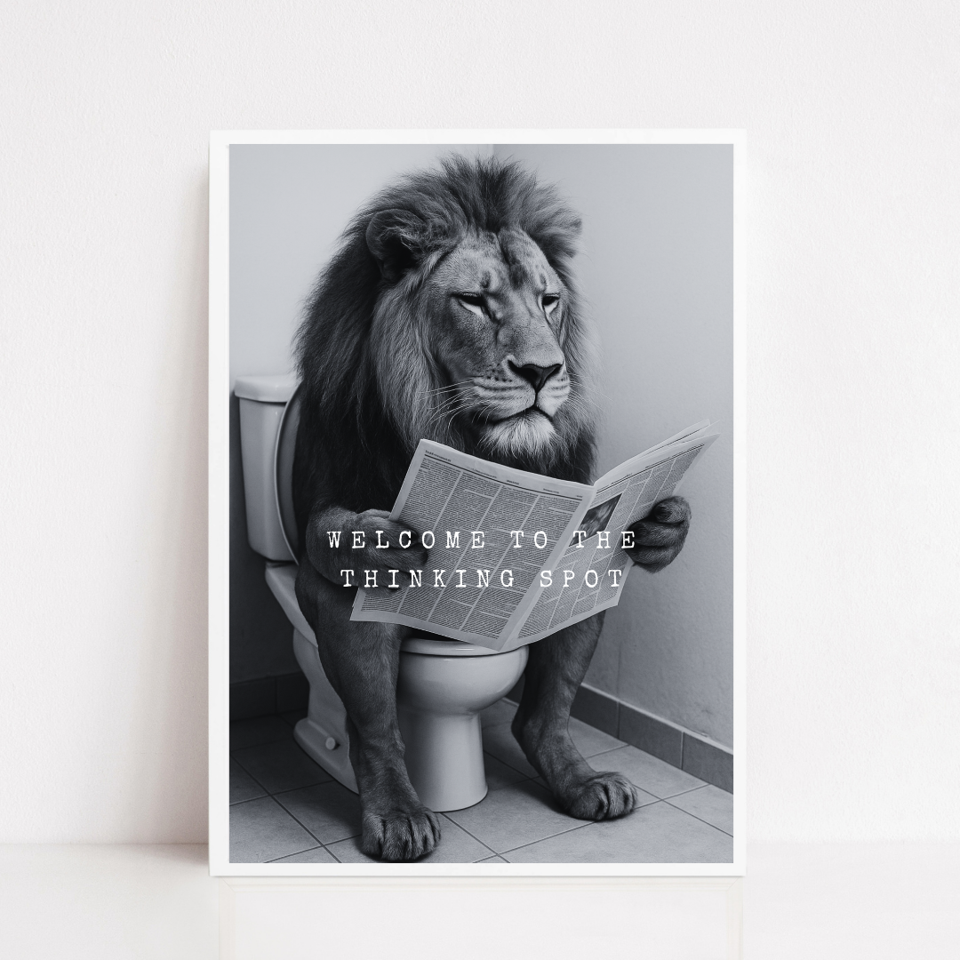Bathroom Print | Welcome To The Thinking Spot | Lion Print | Bathroom Decor