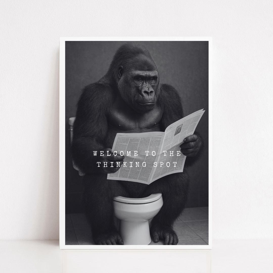 Bathroom Print | Welcome To The Thinking Spot | Gorilla Print | Bathroom Decor - Dinky Designs