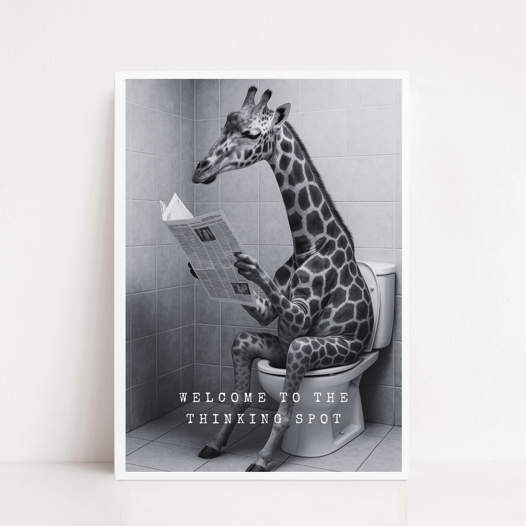 Bathroom Print | Welcome To The Thinking Spot | Giraffe Print | Bathroom Decor - Dinky Designs