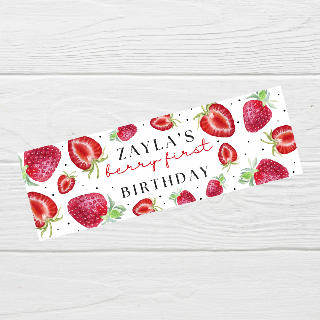 Strawberry Banner | Personalised Strawberry Birthday, Baby Shower, Christening Party Banner | Strawberry Party Theme