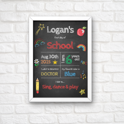 Children's First Day Of School | New School Year | School Milestone Print | Memories Keepsake