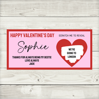 Red & Pink Surprise Valentine Ticket Print | Personalised Valentine Ticket | Valentine Scratch Reveal | Bestie, Best Friend Valentine | Gift Idea, Design 2