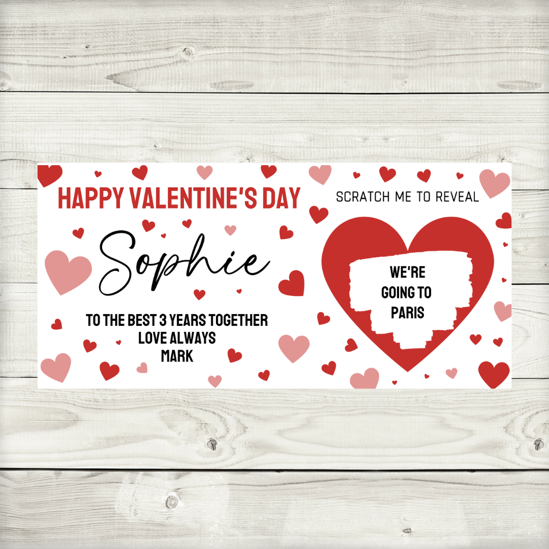 Red Surprise Valentine Ticket Print | Personalised Valentine Ticket | Valentine Scratch Reveal | Gift Idea, Design 1