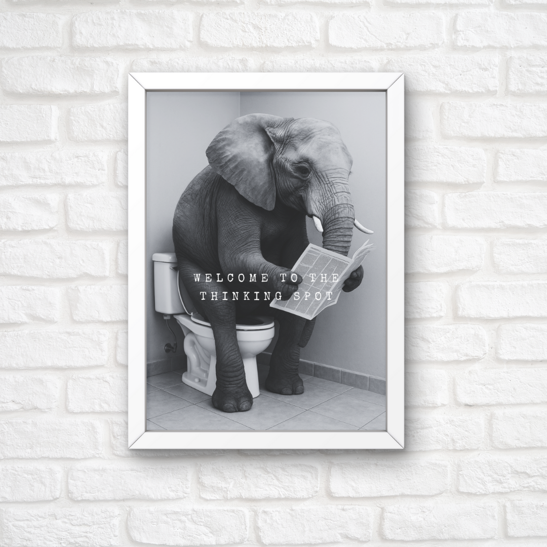 Bathroom Print | Welcome To The Thinking Spot | Elephant Print | Bathroom Decor - Dinky Designs
