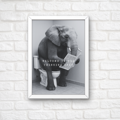 Bathroom Print | Welcome To The Thinking Spot | Elephant Print | Bathroom Decor - Dinky Designs