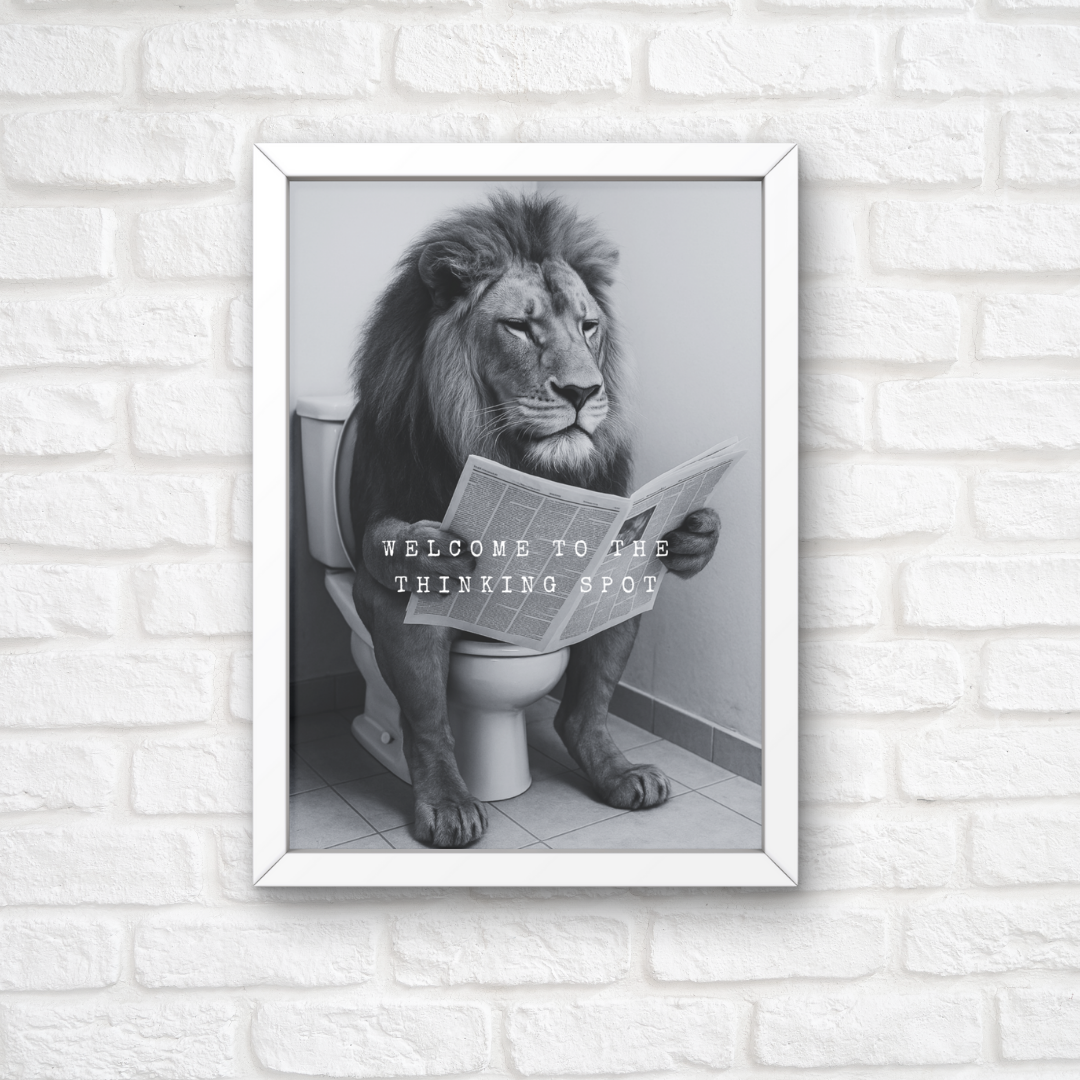 Bathroom Print | Welcome To The Thinking Spot | Lion Print | Bathroom Decor